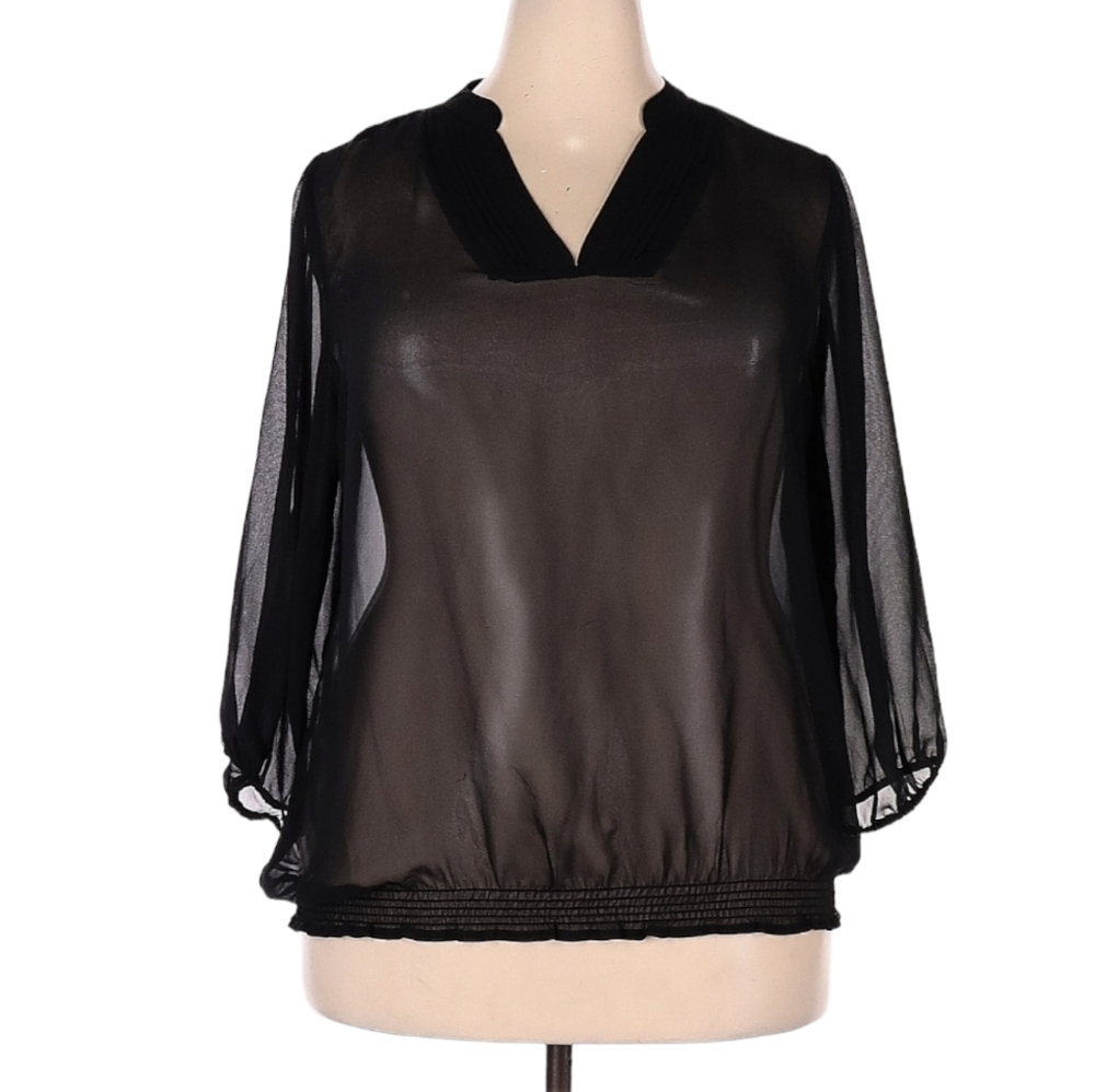 a.n.a. A New Approach Long Sleeve Pullover Blouse Plus Size 3X Black Sheer Top